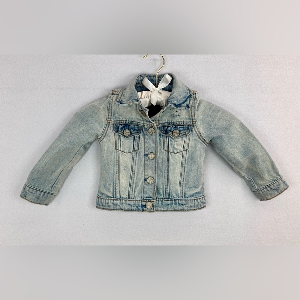 GAP Girl’s Toddler Denim Jean Jacket Fall Distressed Sz T3 100% Cotton